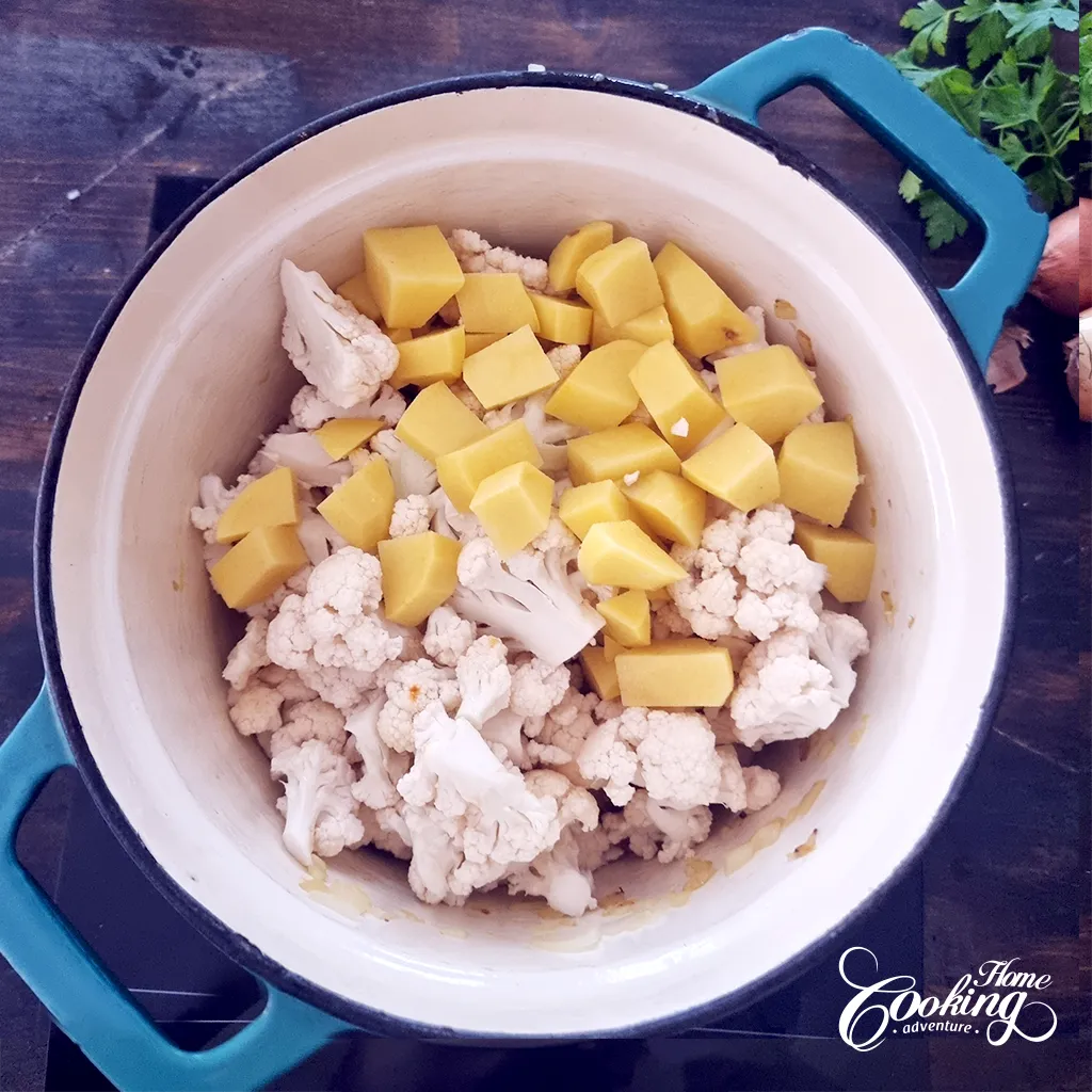 Cauliflower Cream Soup - add cauliflower and potato