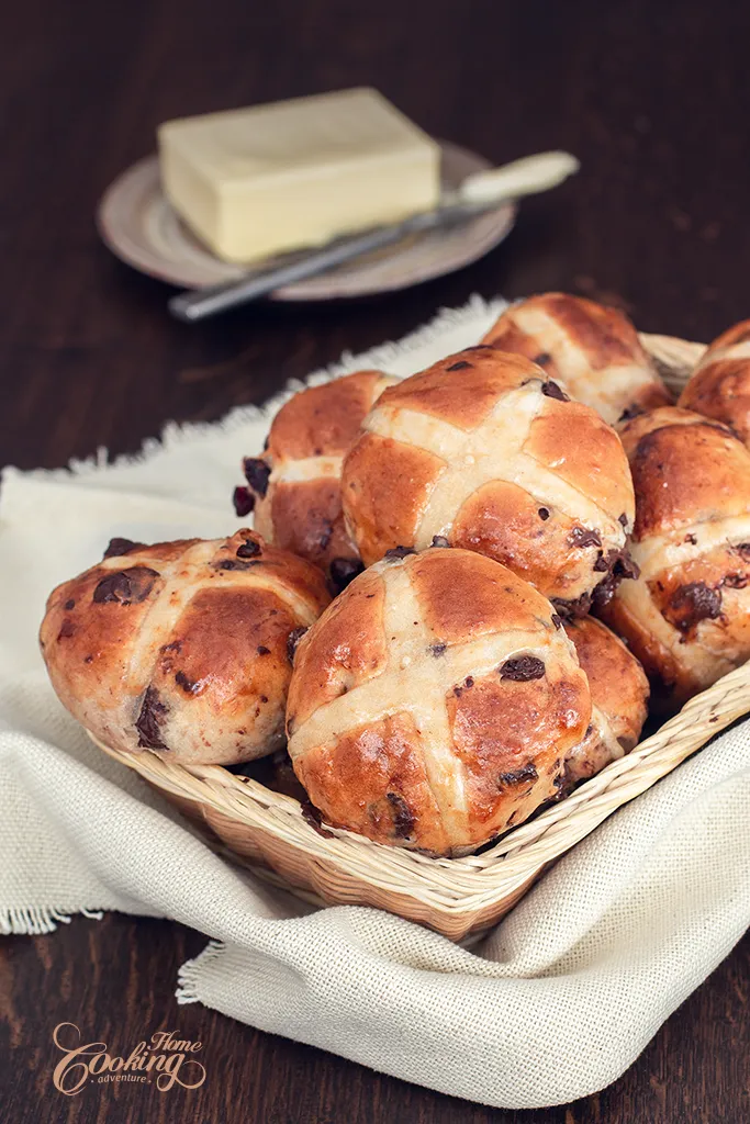 Chocolate Chunk Hot Cross Buns Vertical Image