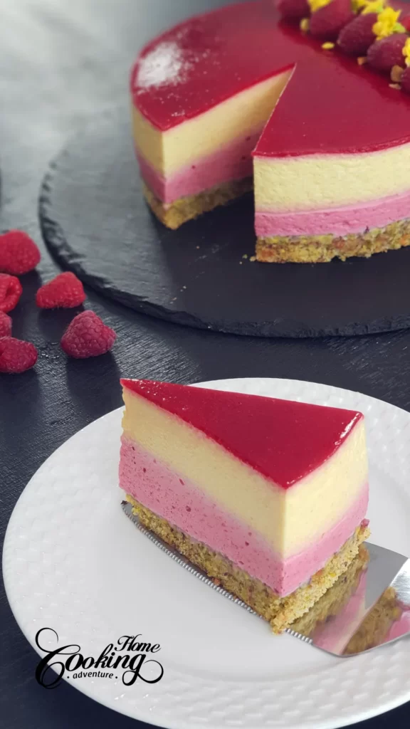 Mango Raspberry Mousse Cake Vertical image