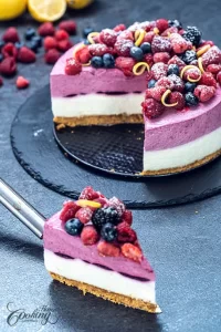 No-bake Berry Lemon Yogurt Mousse Cake vertical