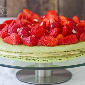 Pistachio Strawberry Macaron Cake