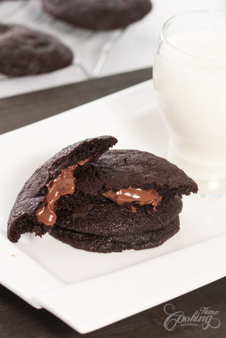 Nutella Stuffed Chocolate Cookies with Milk