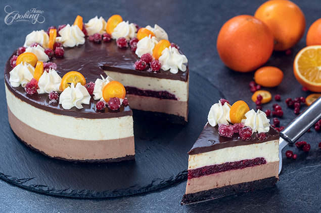 Triple Chocolate Cranberry Mousse Cake