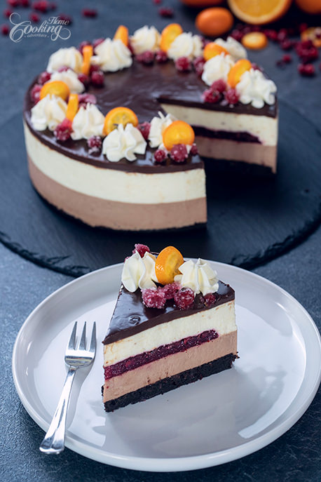 Triple Chocolate Cranberry Mousse Cake Sice