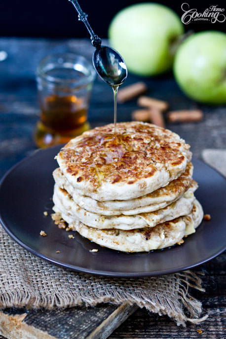 Apple Crisp Pancakes with maple syrup