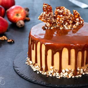 Apple Walnut Caramel Cake with Salted Caramel Drips