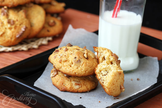 Apricot Jam and Walnut Cookies on a plate with milk