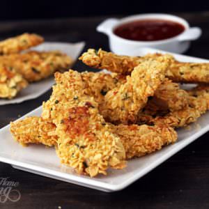 Baked chicken strips with cornflake crust