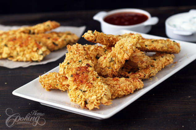 Baked Cornflake Crusted Chicken Strips