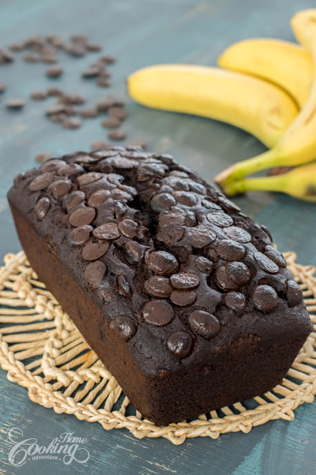Chocolate Banana Bread with Chocolate Chips on Top