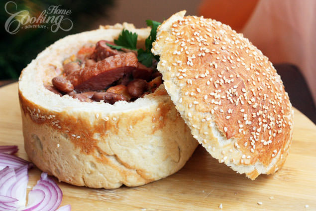 bean soup with bread bowls