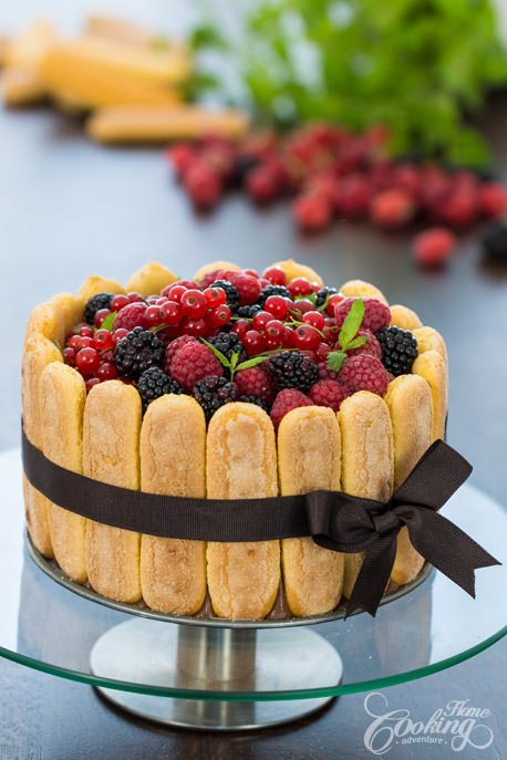 Berry Charlotte Cake on a Serving Plate