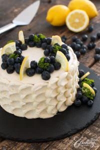 Blueberry Lemon Cake Topped with Fresh Blueberries and Lemon Slices