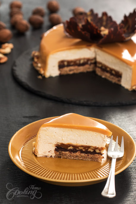 walnut caramel mirror cake