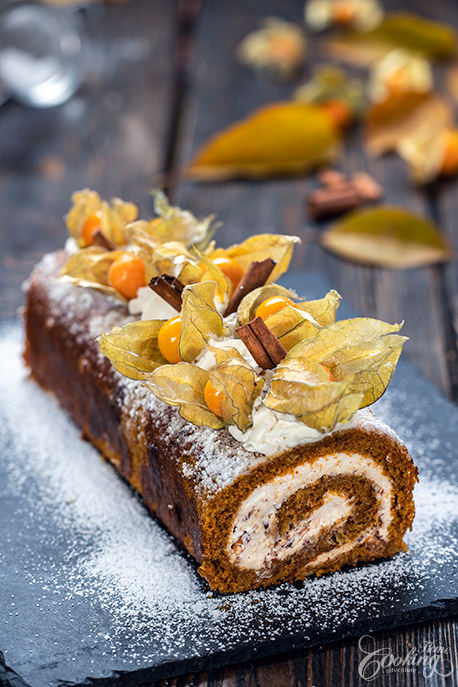 Caramel Pecan Pumpkin Roll Closeup