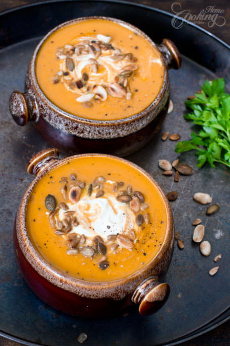 Roasted Carrot and Ginger Soup in bowls