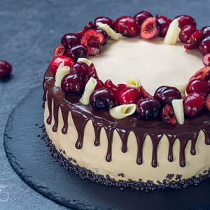 Cherry Puff Pastry Cake with Caramelized White Chocolate Frosting