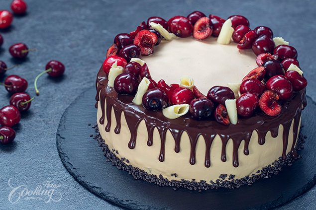 Cherry Puff Pastry Cake with Caramelized White Chocolate Frosting