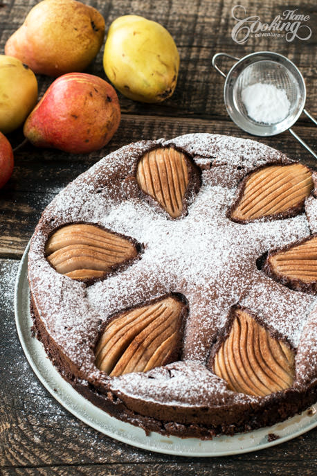 Almond Chocolate Pear Cake Vertical