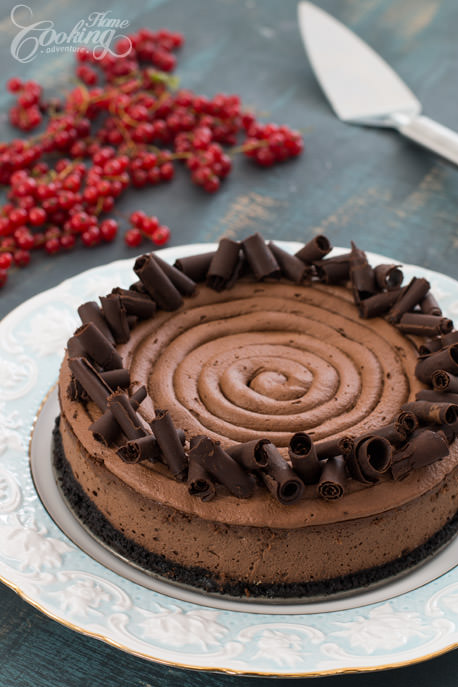 Chocolate Cheesecake with Chocolate Ganache and Chocolate Curls