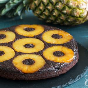 Chocolate Pineapple Upside Down Cake with Canned Pineapples