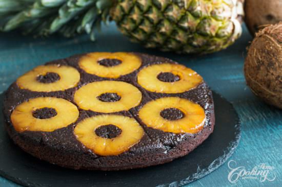 Chocolate Pineapple Upside Down Cake with Canned Pineapples