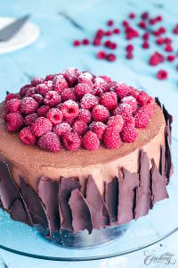 Chocolate Raspberry Cake with fresh raspberries 