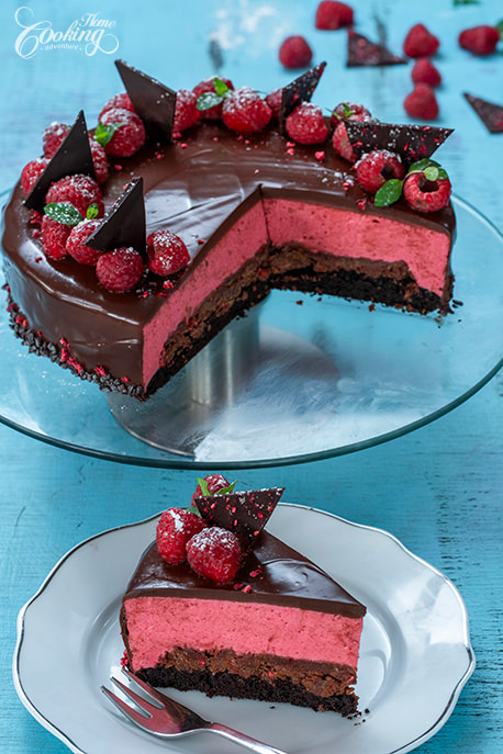 Chocolate Raspberry Mousse Cake Slice
