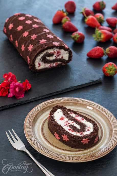 Chocolate Strawberry Swiss Roll Slice