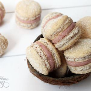 coconut macarons with strawberries