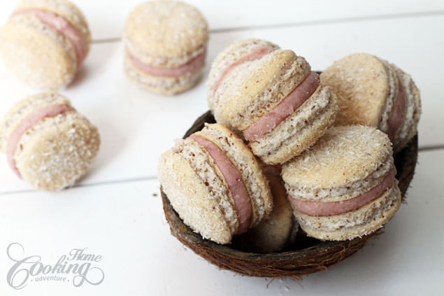 coconut macarons with strawberries