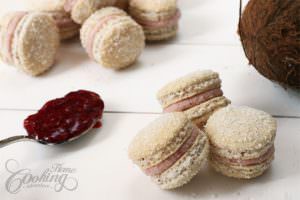 coconut macarons with strawberry filling