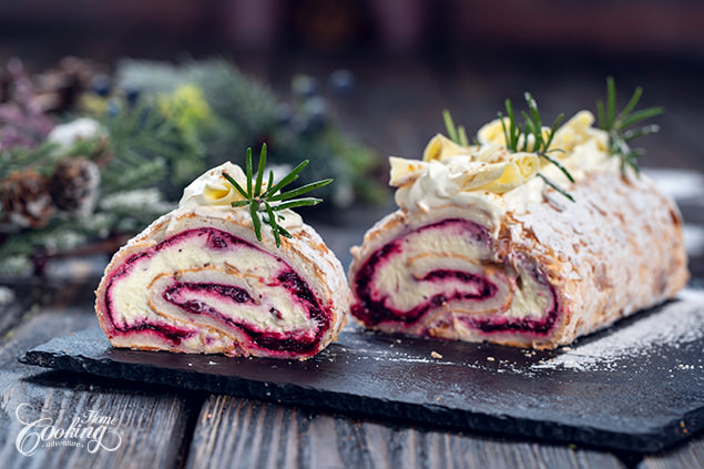 Cranberry White Chocolate Meringue Roll