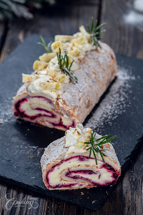 Cranberry White Chocolate Meringue Roll Slice