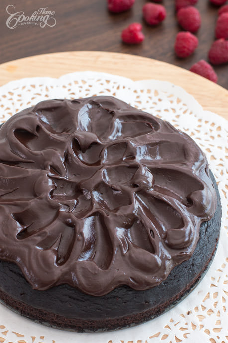 Crazy Cake with Chocolate Ganache Closeup