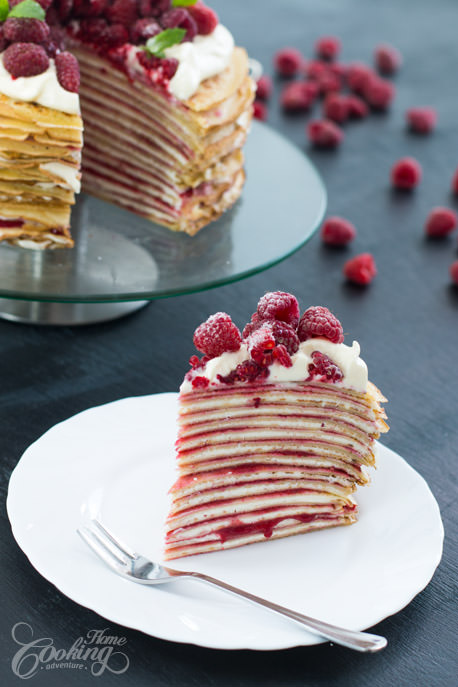 White Chocolate Raspberry Crepe Cake Slice