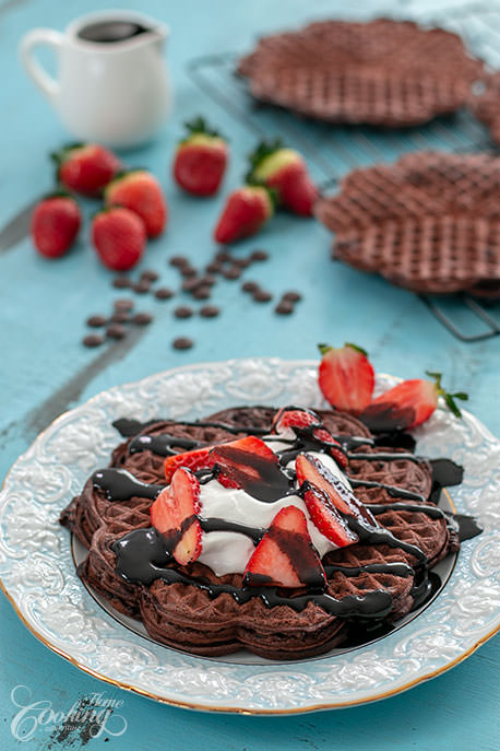 Double Chocolate Waffles with Fresh Berries and Chocolate Sauce