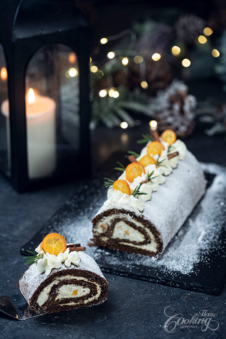 Gingerbread Orange Cake Roll Slice