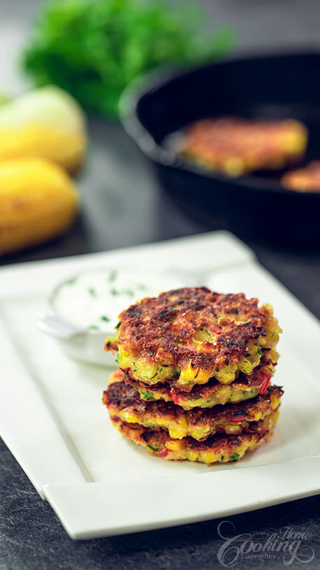 Grilled Corn Fritters with Sour Cream Sauce