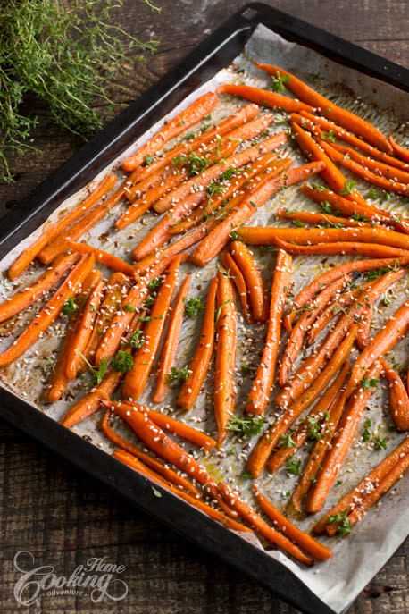 Honey Roasted Carrots on Baking Sheet