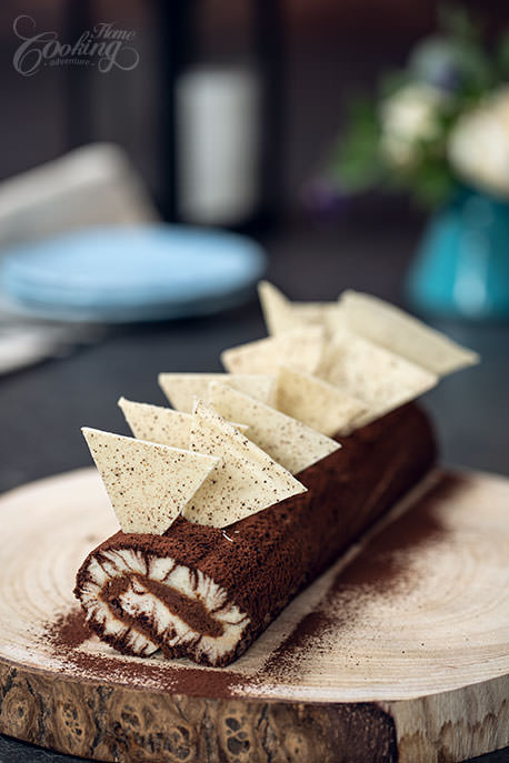 Chocolate Mocha Hurricane Swiss Roll with White Chocolate Triangles