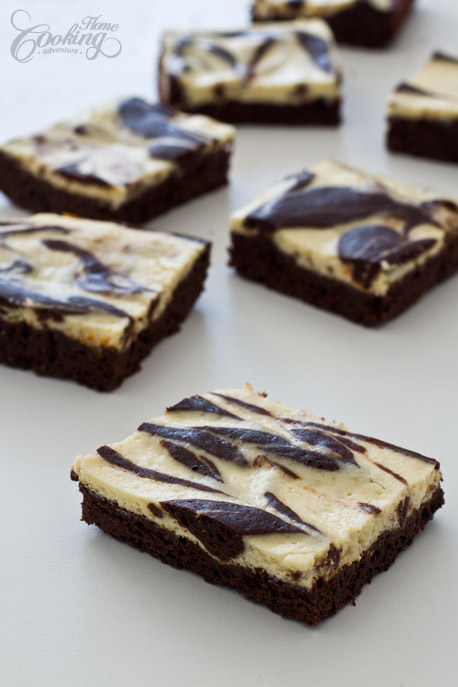 Cream Cheese Marbled Brownies cut to squares