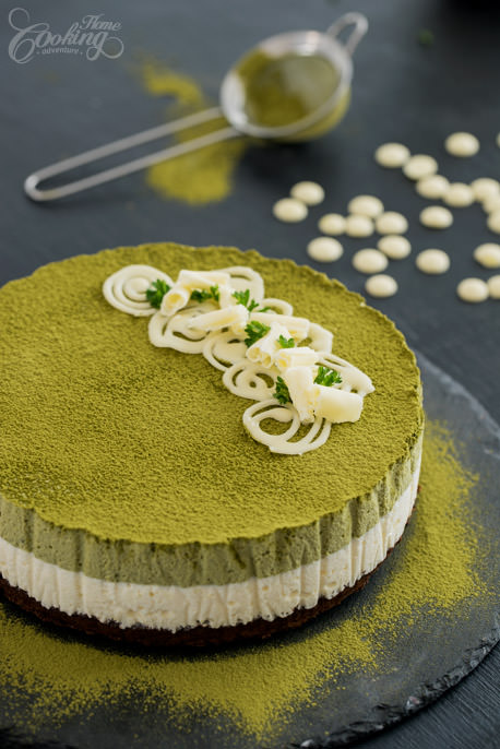 Easy Matcha White Chocolate Mousse Cake 