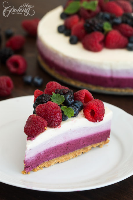No-Bake Ombre Berry Cheesecake slice