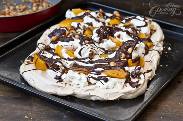 Peach Chocolate Pavlova