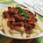 penne with mushroom Bolognese