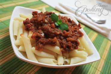 penne with mushroom Bolognese