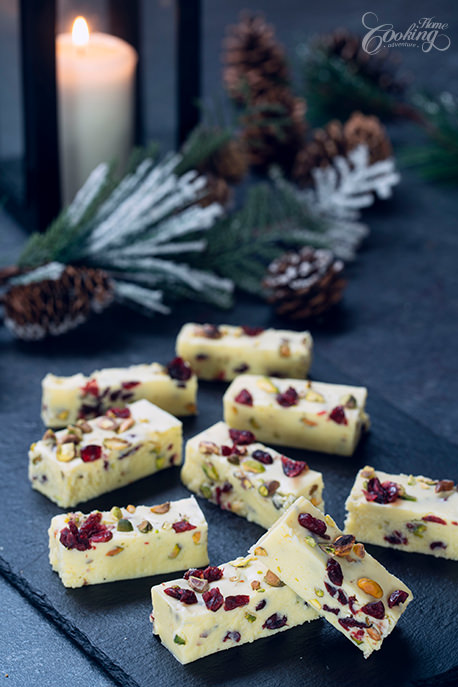 Cranberry Pistachio Fudge without Sweetened Condensed Milk Slice