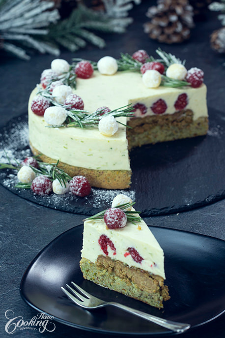 Pistachio Raspberry Lime Mousse Cake Slice