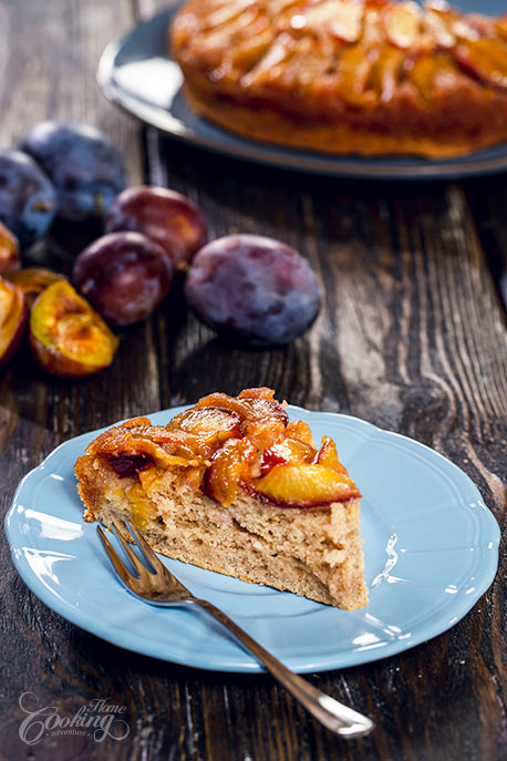 Plum Upside Down Cake Slice